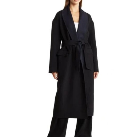 RAG & BONE Anika Splitable Coat Black Wool Belted